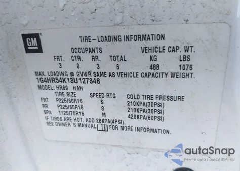 2003 Buick Lesabre Limited z USA, uszkodzony, nr VIN 1G4HR54K13U127348